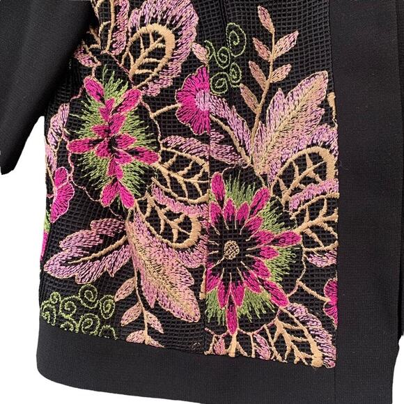 TAHARI ASL Floral Embroidered Collarless Jacket Black Classic Unique Size 4 Work - Picture 6 of 16